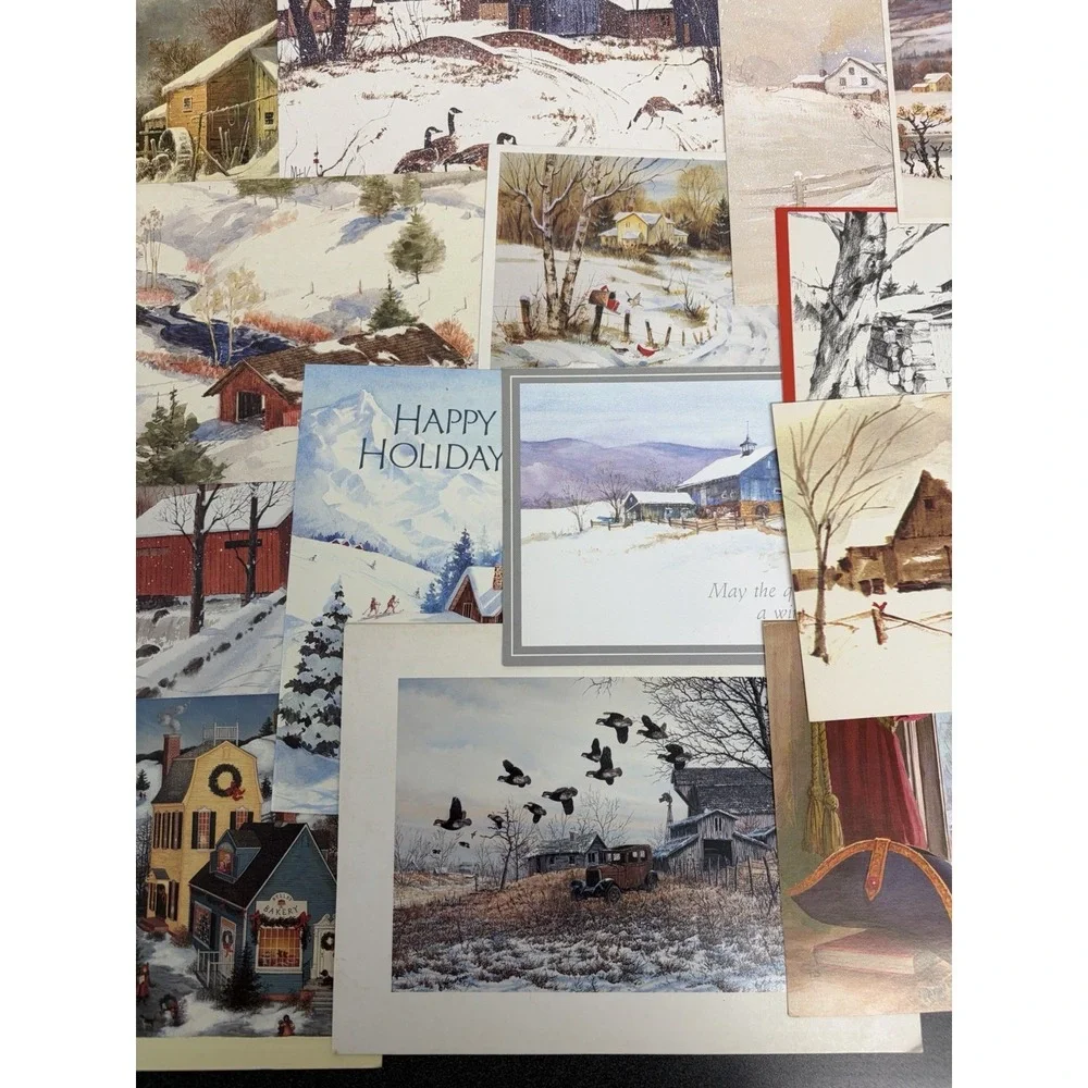 Vintage Christmas Cards Fronts ONLY Houses Barns More Scrapbooking Crafts 45+
